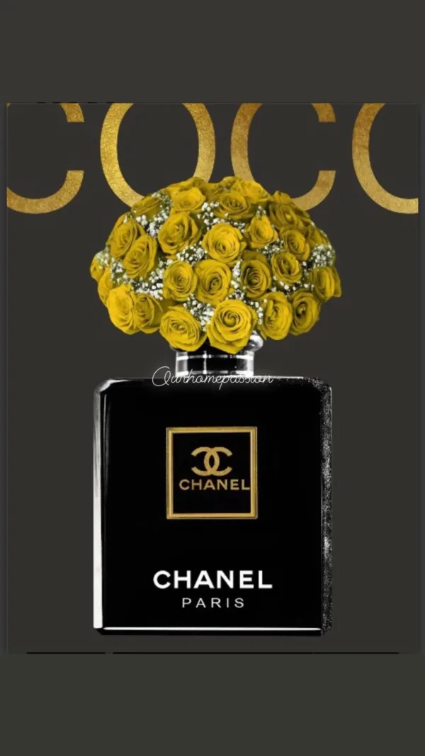 Coco Chanel Parfum Fles Zwart & Goud 80x60