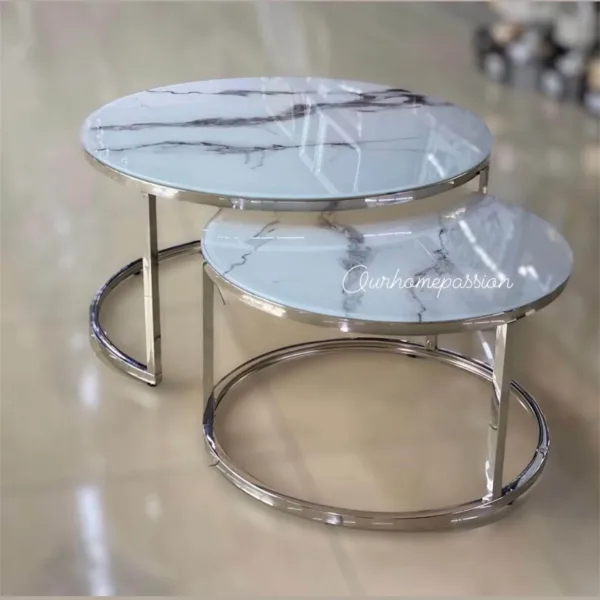 Salontafel marble glass white chrome