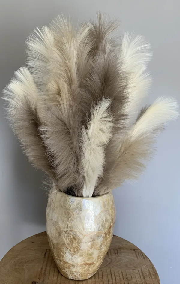 LUXE SCHELPENVAAS MOTHER OF PEARL MET GOUD/TAUPE  PAMPA’S VEREN
