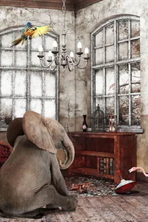 Olifant in de woonkamer 80x60