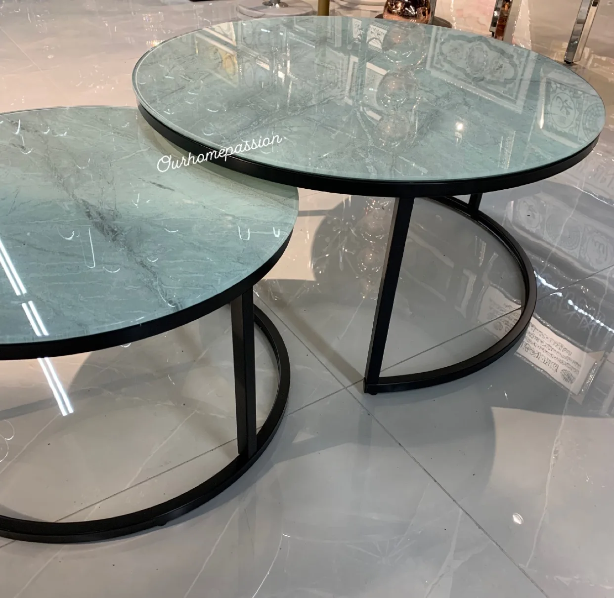 Salontafel marble glass black on white-grey limited edition 2024 - Afbeelding 2